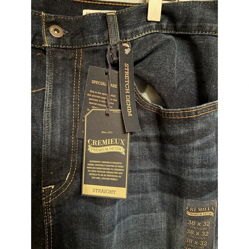 NWT Cremieux Premium Denim Jeans Men's Sz 38X32 Slim Straight Med Wash Stretch